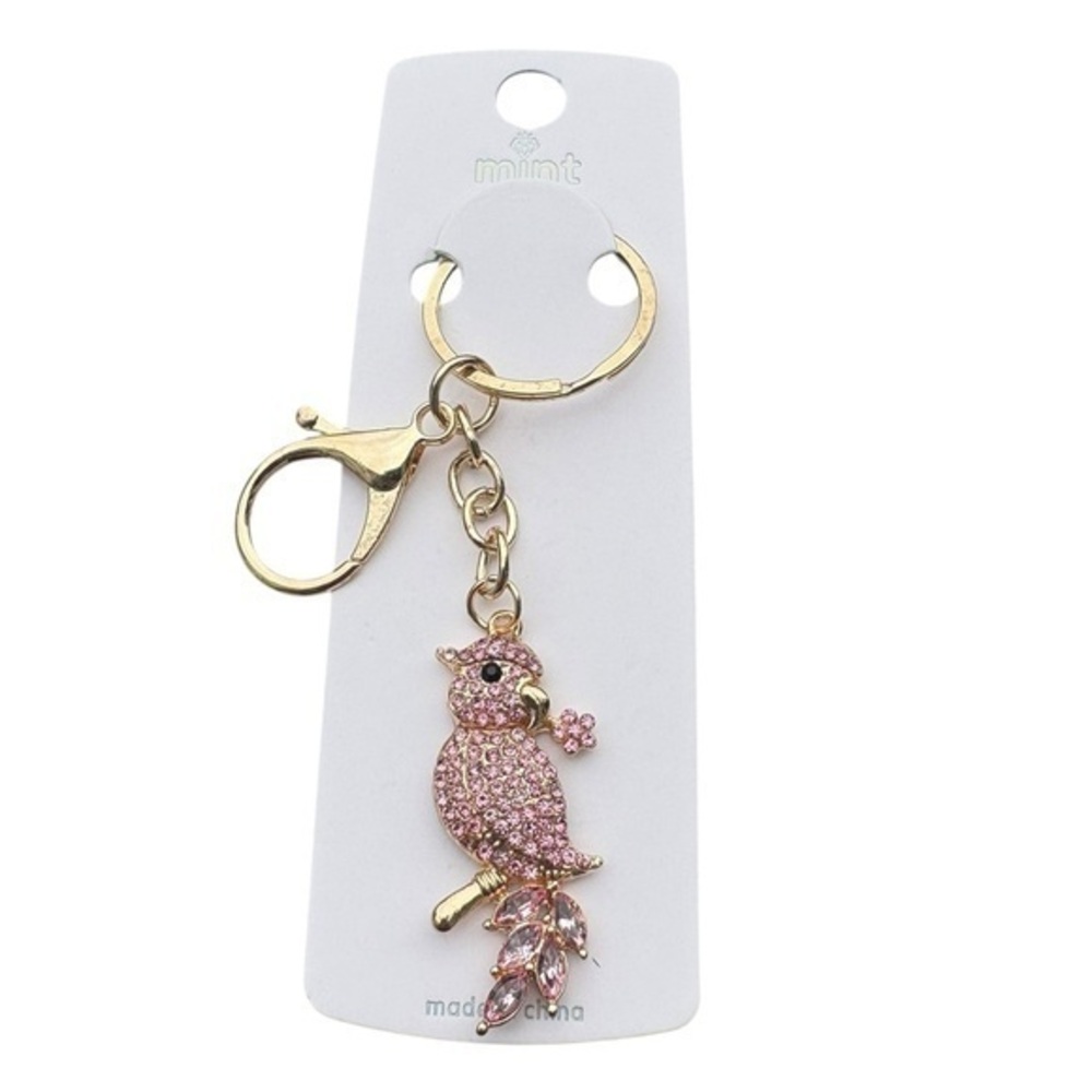 3/$25 Mint Sparkle.RhinestoneJeweled Bird Pink & Gold Parrot Keychain Bag Charm
